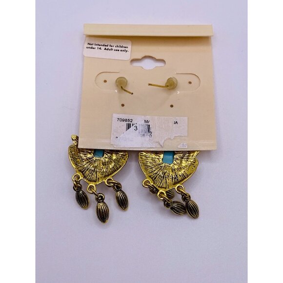 Courtney G Boho Turquoise Dangle Earrings Antique Gold Filigree Drop Western - Picture 3 of 3